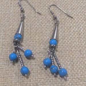 Southwestern-style turquoise and silver-tone dangle earrings